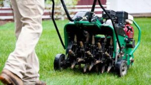 Aerator going through lawn