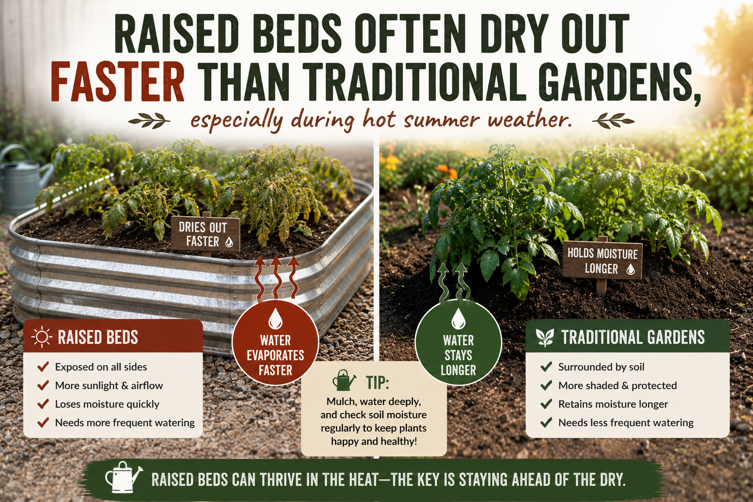 Raised beds often dry out faster than traditional gardens