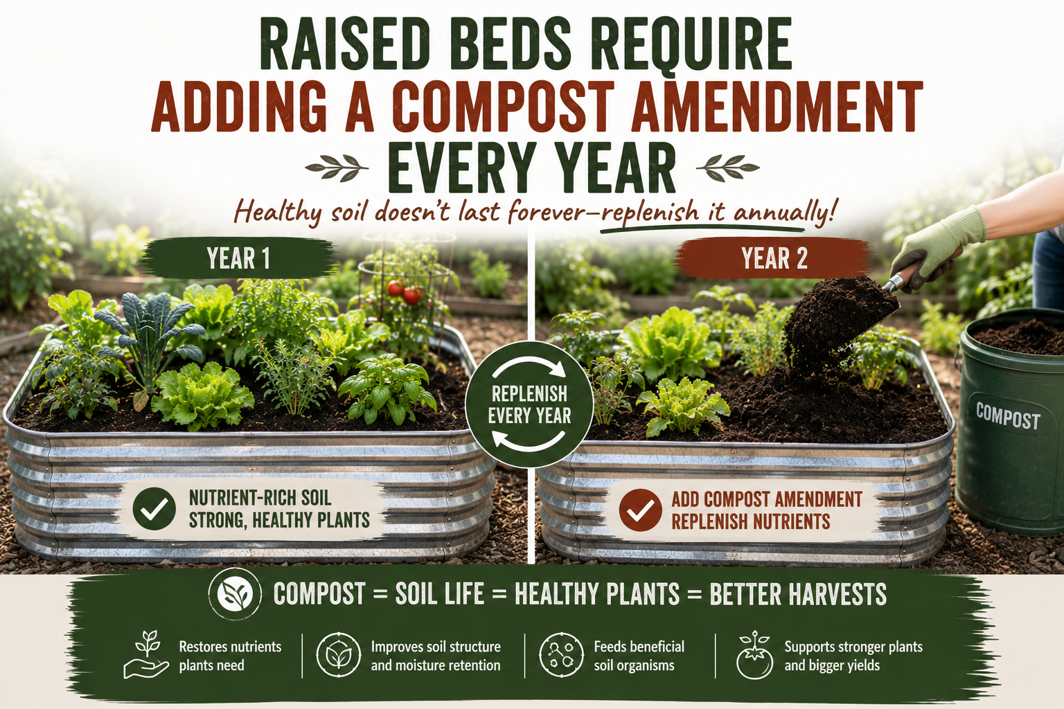 Refresh raised bed soil annually